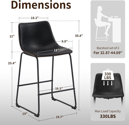 Brown Counter Height Bar Stools Set of 2 Upholstered Kitchen Chairs