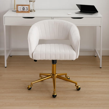 Red Velvet Swivel Desk Chair Adjustable Vanity Chair with Gold Base and Wheels