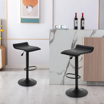 Black Adjustable Bar Stools Set of 2 Modern Swivel Backless Counter Chairs