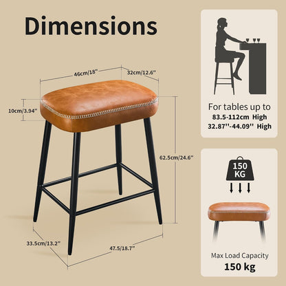 Black Counter Height Bar Stools Set of 2 Upholstered Saddle Seats