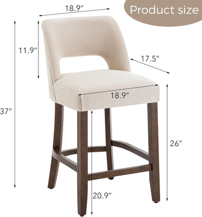 26 Inch Green Upholstered Counter Height Bar Stools Rubberwood Set of 2