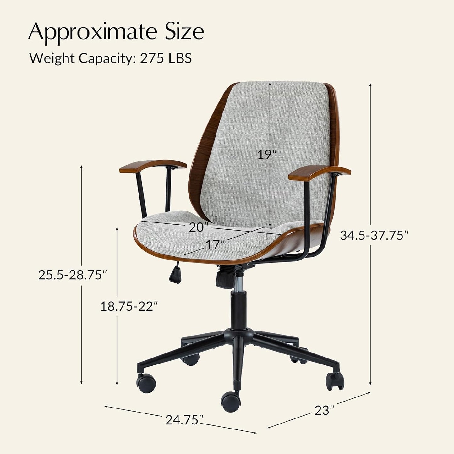Green Solid Wood Office Chair Adjustable Swivel Mid Century Desk Chair
