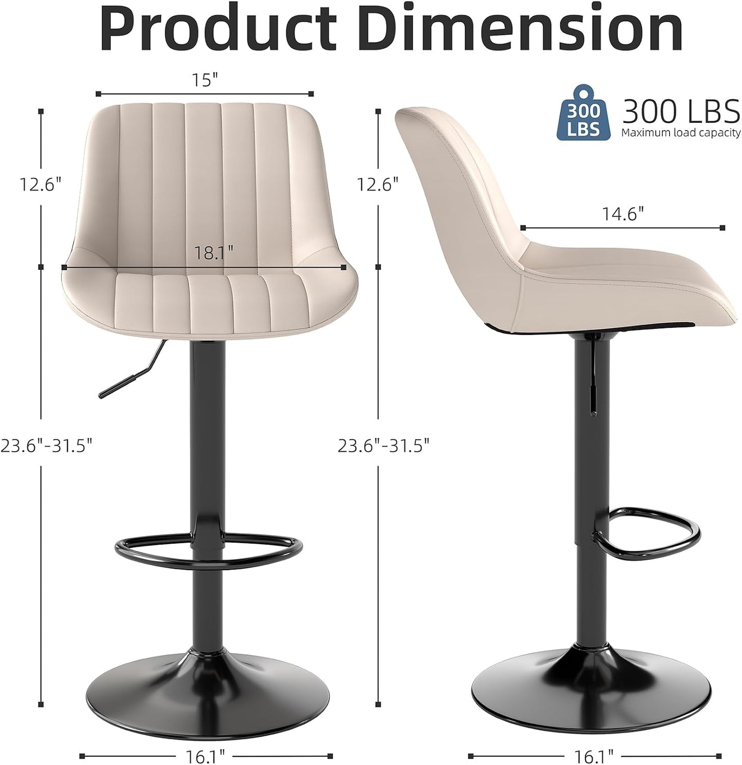 Adjustable Swivel Bar Stool Black Faux Leather Counter Height Metal Base