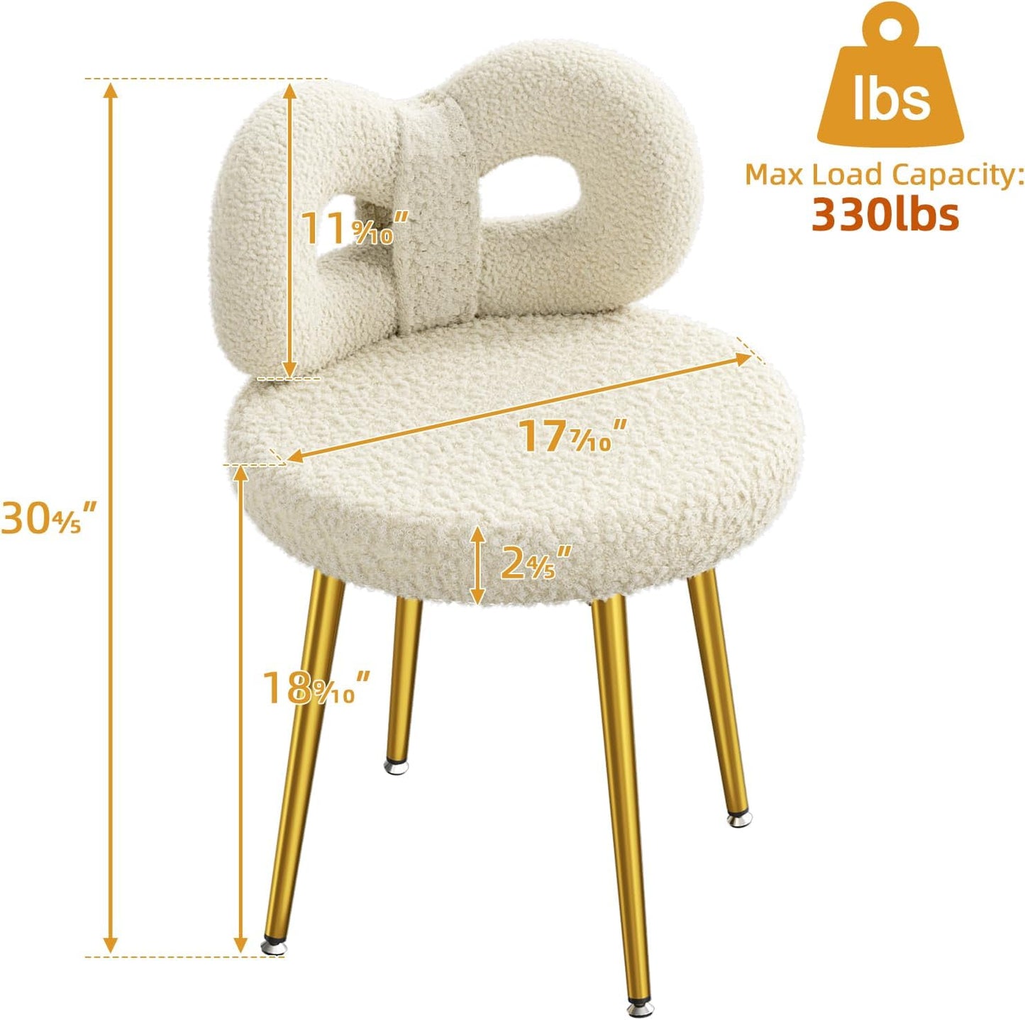 Pink Bow Vanity Chair Swivel Upholstered Makeup Chair with Metal Legs
