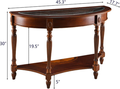 Solid Wood Demi Lune Console Table with Drawer and Storage Shelf