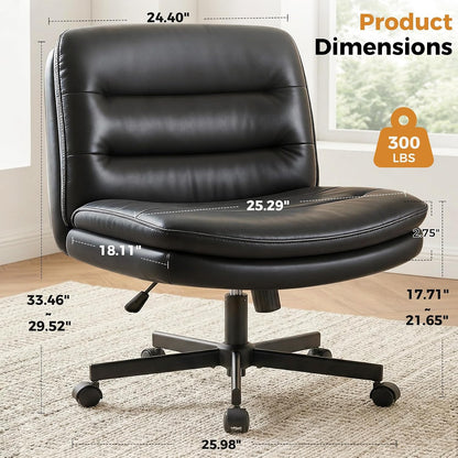 Beige Criss Cross Office Chair Wide Seat Swivel Rolling Vanity Desk Chair