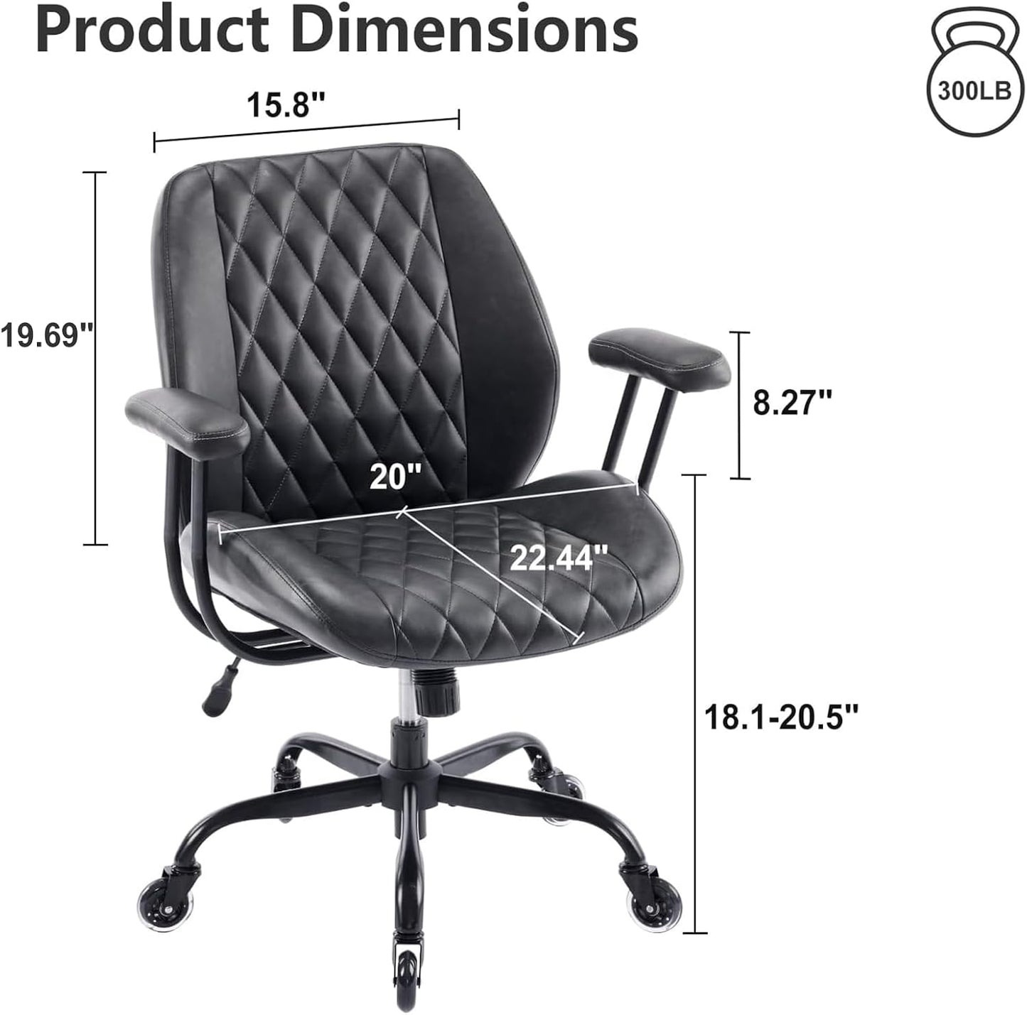 Brown Leather Office Chair Ergonomic Swivel Desk Chair with Lumbar Support and Wheels
