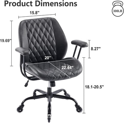 Brown Leather Office Chair Ergonomic Swivel Desk Chair with Lumbar Support and Wheels