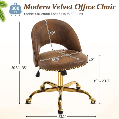 Navy Blue Velvet Office Chair Gold Swivel Rolling Vanity Desk Chair