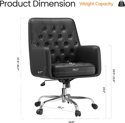 Khaki Leather Office Chair Tufted Adjustable Swivel Desk Chair with Arms