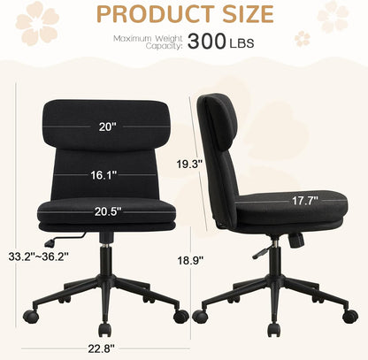 Black Velvet Vanity Chair Adjustable Swivel Office Chair with Wheels