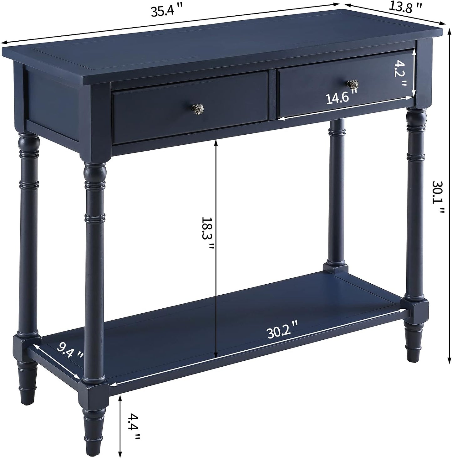 Solid Wood Console Table with 2 Drawers Black Narrow Entryway Table
