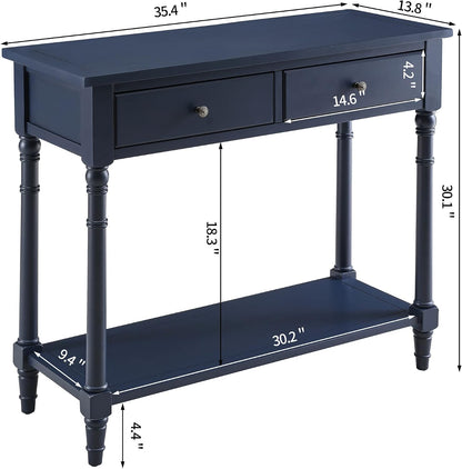 Solid Wood Console Table with 2 Drawers Black Narrow Entryway Table
