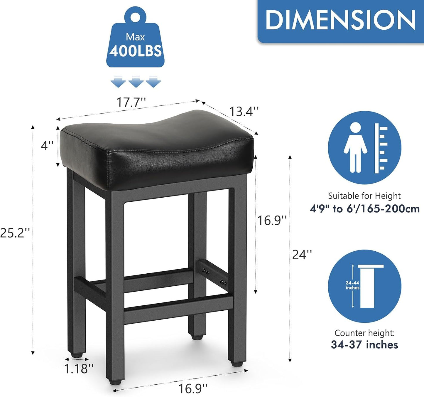 Gray Counter Height Bar Stools Set of 2 Upholstered Saddle Kitchen Seats