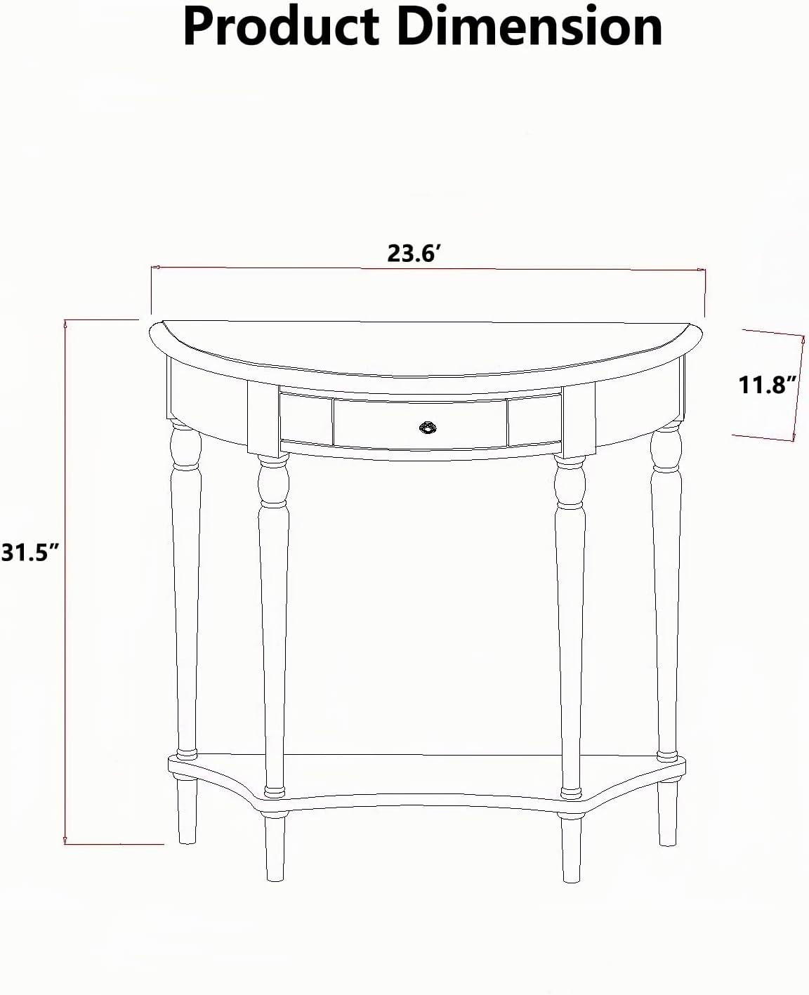 Solid Wood Half Moon Console Table with Drawer Cherry Wood Entryway Table