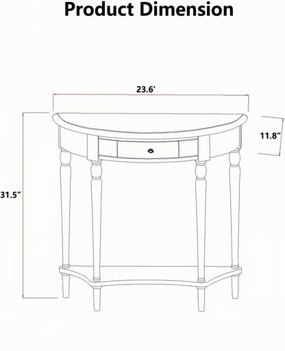Solid Wood Half Moon Console Table with Drawer Cherry Wood Entryway Table