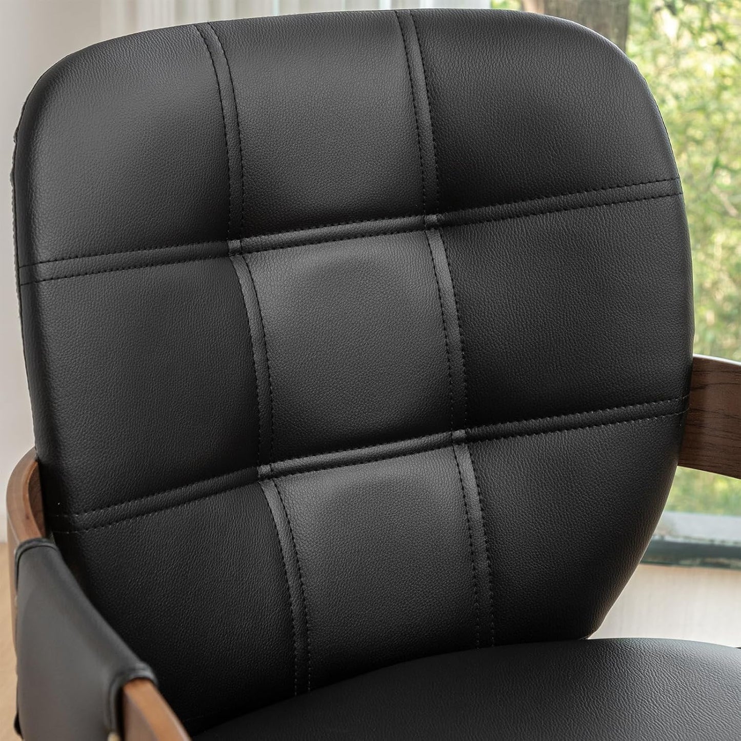 Walnut Brown Swivel Dining Chair with Arms Faux Leather Mid Century Chair