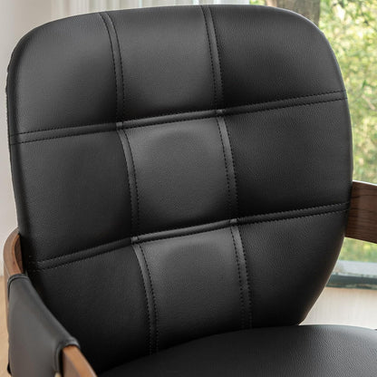 Walnut Brown Swivel Dining Chair with Arms Faux Leather Mid Century Chair