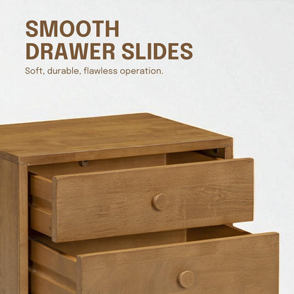 Solid Rubberwood 2-Drawer Nightstand – Sand Mid-Century Bedside Table