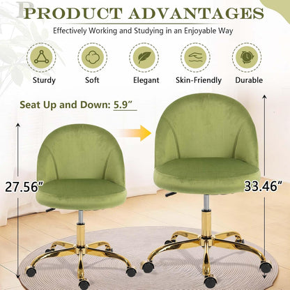 Black Velvet Vanity Chair Gold Base Adjustable Swivel Rolling Desk Chair