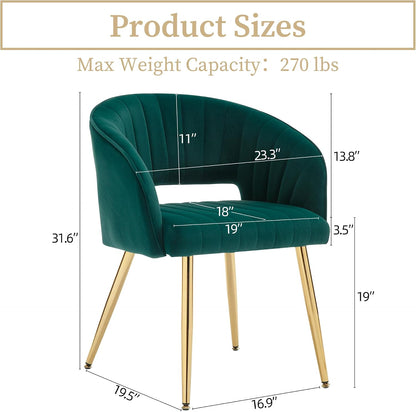 Light Gray Velvet Desk Chair Tufted Vanity Armchair with Gold Metal Legs