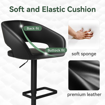 Black Adjustable Swivel Bar Stool Modern Faux Leather Counter Height Chair