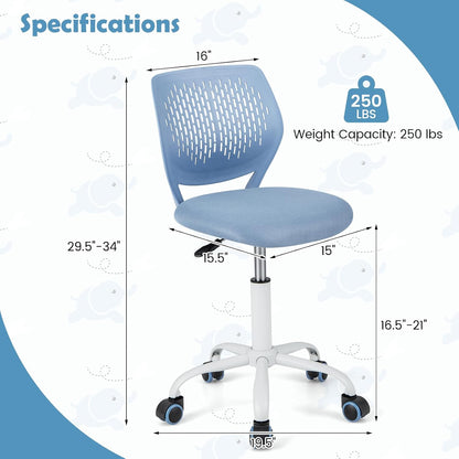 Light Green Mesh Desk Chair Armless Adjustable Swivel Rolling Office Chair