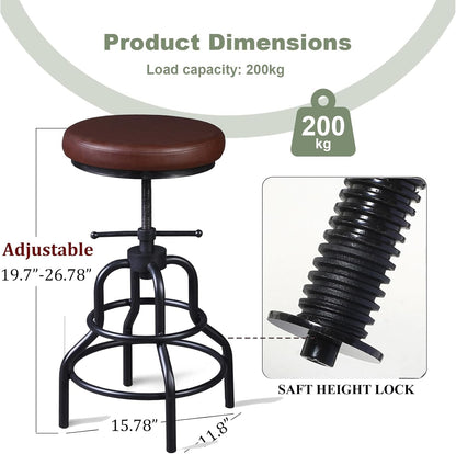 Industrial Swivel Bar Stools Set of 2 Adjustable Wood Counter Height Stools