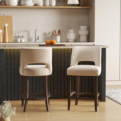 26 Inch Green Upholstered Counter Height Bar Stools Rubberwood Set of 2
