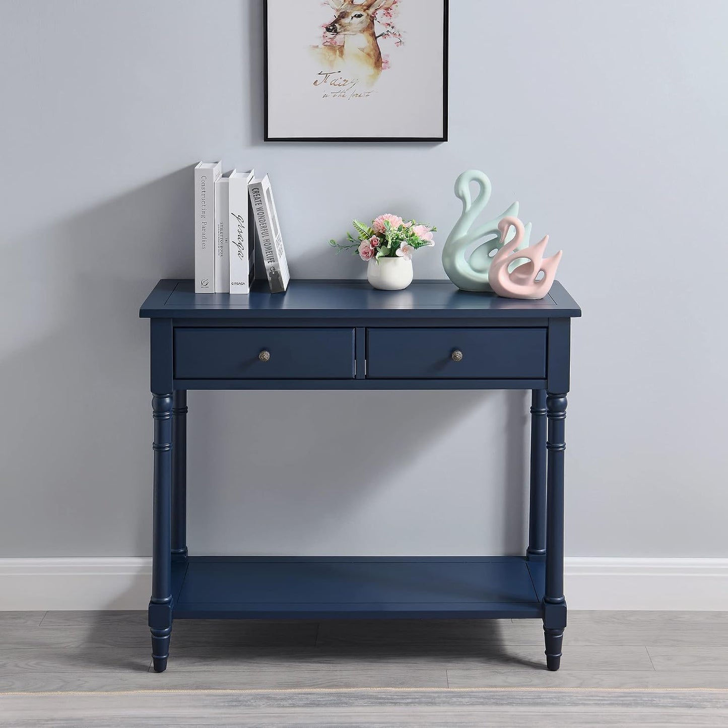 Solid Wood Console Table with 2 Drawers Black Narrow Entryway Table