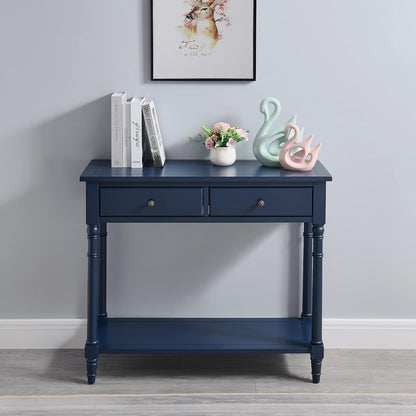 Solid Wood Console Table with 2 Drawers Black Narrow Entryway Table