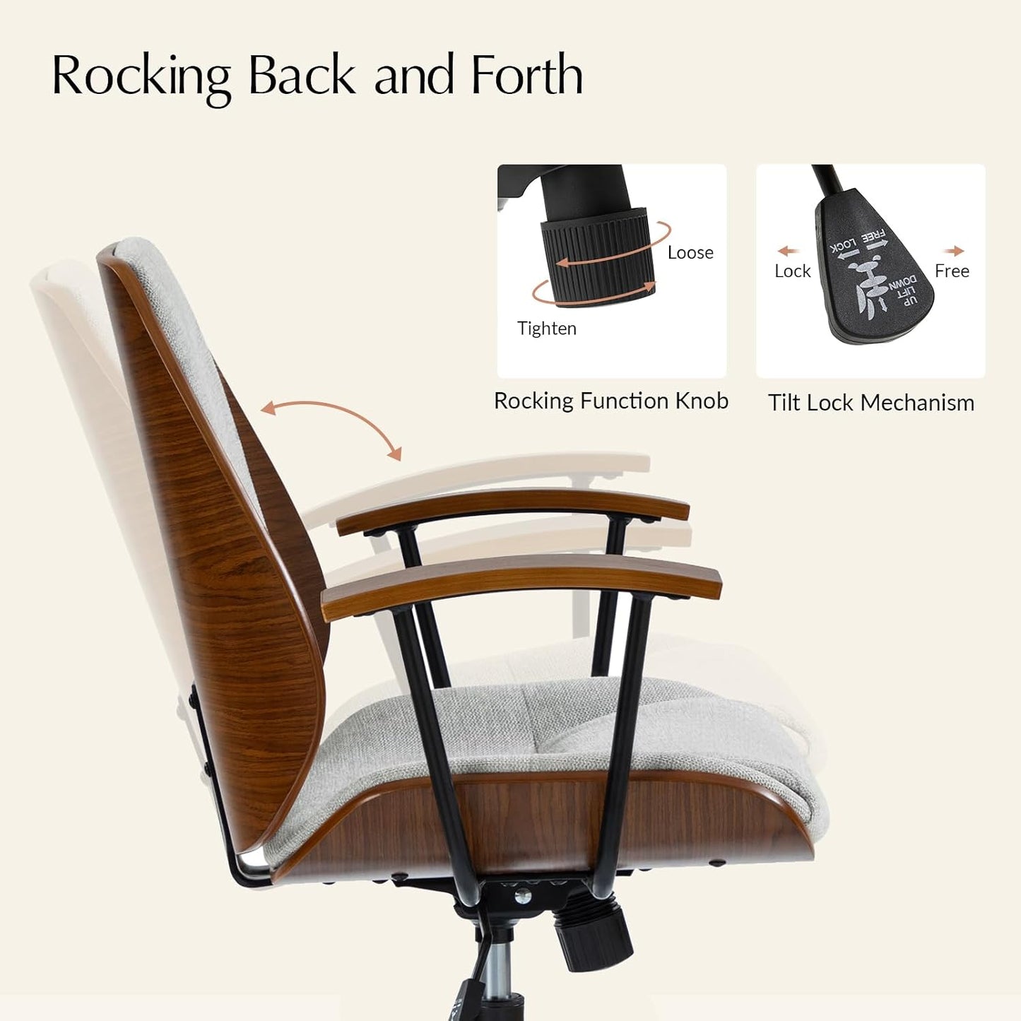 Green Solid Wood Office Chair Adjustable Swivel Mid Century Desk Chair