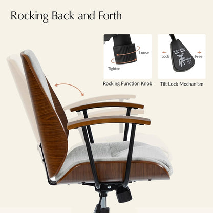Green Solid Wood Office Chair Adjustable Swivel Mid Century Desk Chair