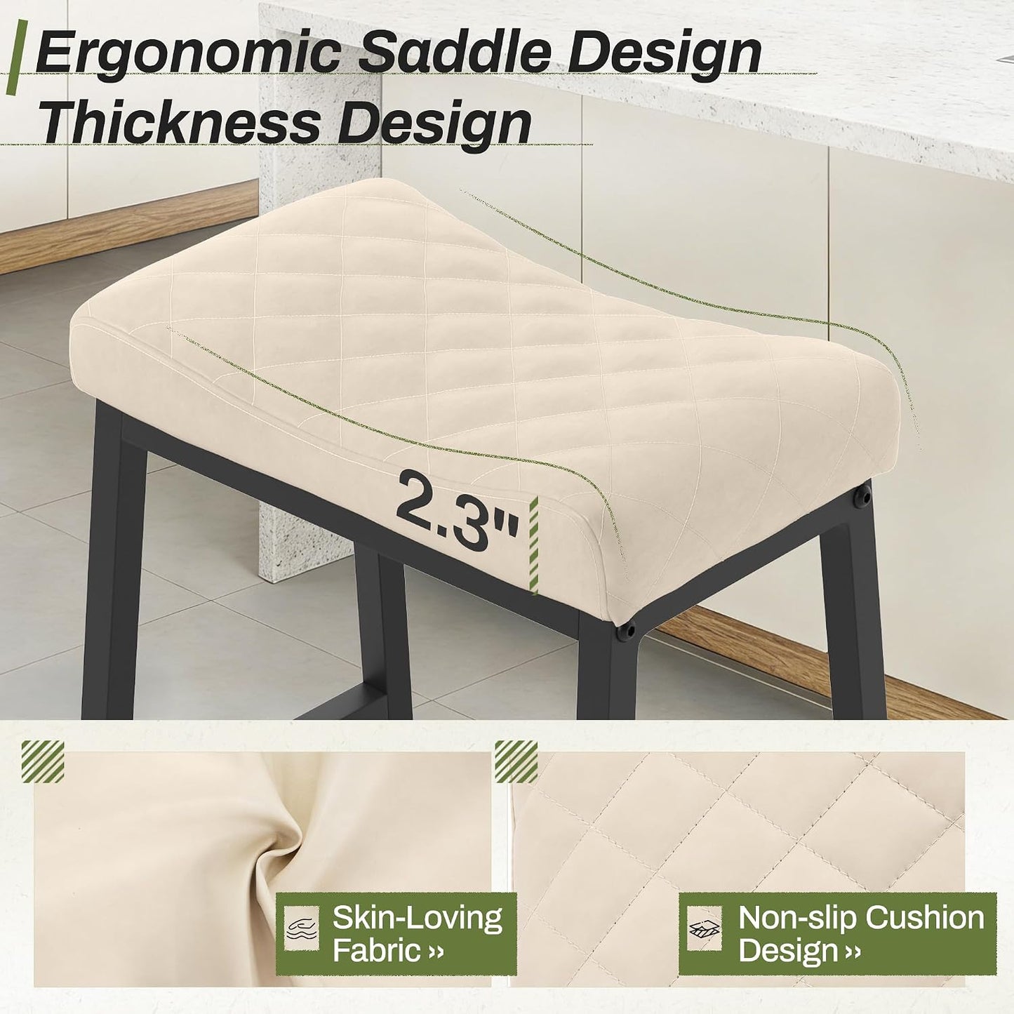 24 Inch Counter Height Bar Stools Set of 3 Brown Saddle Seats Black Metal Frame