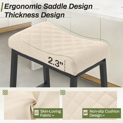 24 Inch Counter Height Bar Stools Set of 3 Brown Saddle Seats Black Metal Frame