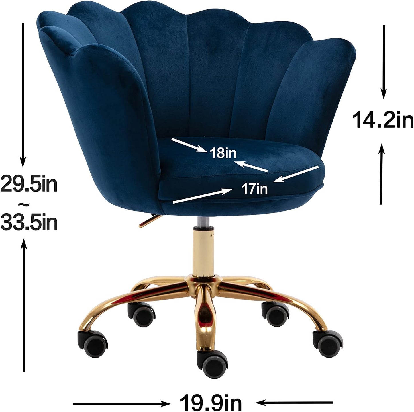 Blue Velvet Office Chair Adjustable Swivel Vanity Chair with Gold Base