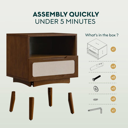 Solid Wood Chestnut Nightstand with Drawer & Open Shelf