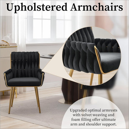 Beige Velvet Accent Chair Hand Woven Upholstered Armchair with Gold Metal Legs