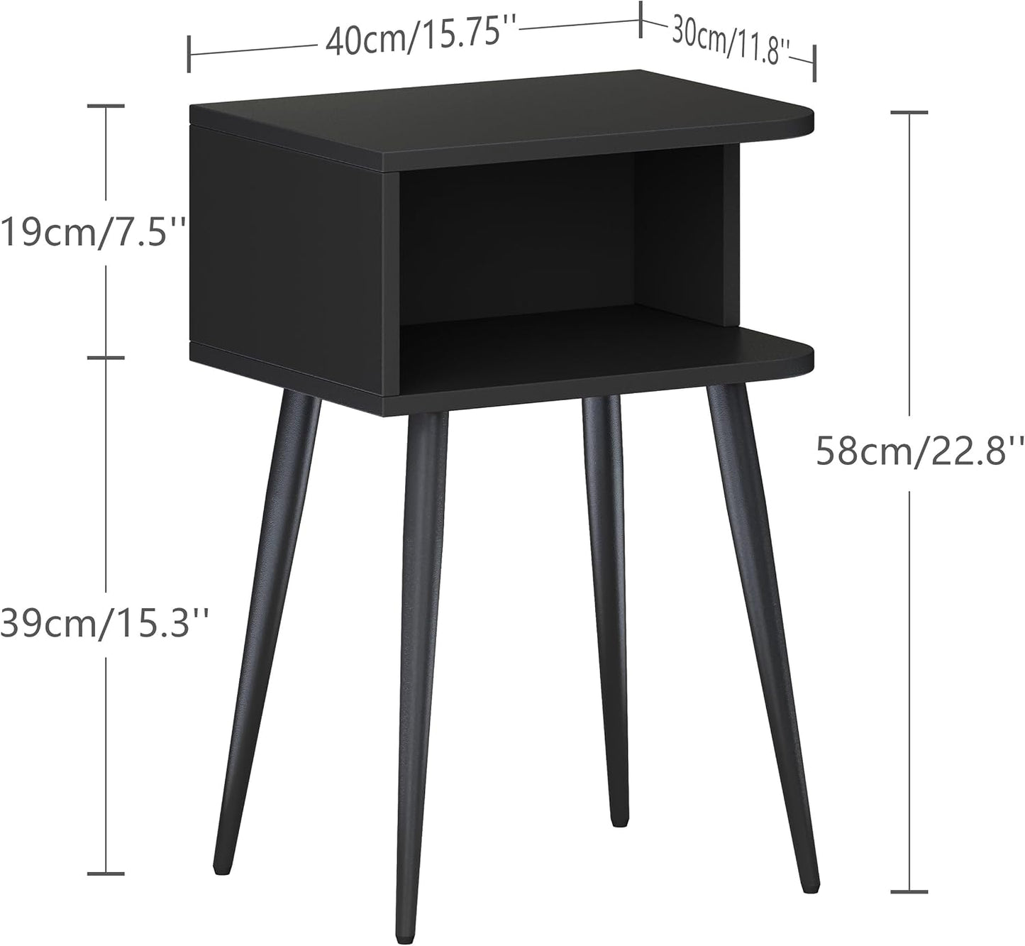 Mid-Century Modern Walnut Brown Nightstand Set of 2 with Open Storage