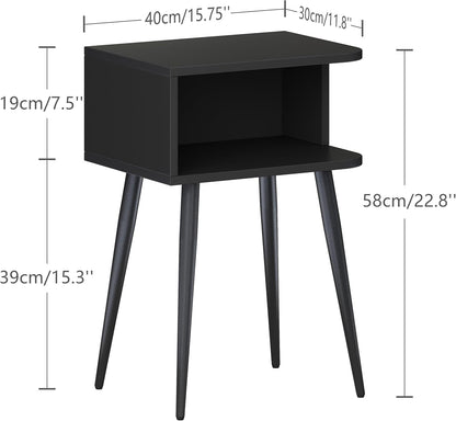 Mid-Century Modern Walnut Brown Nightstand Set of 2 with Open Storage