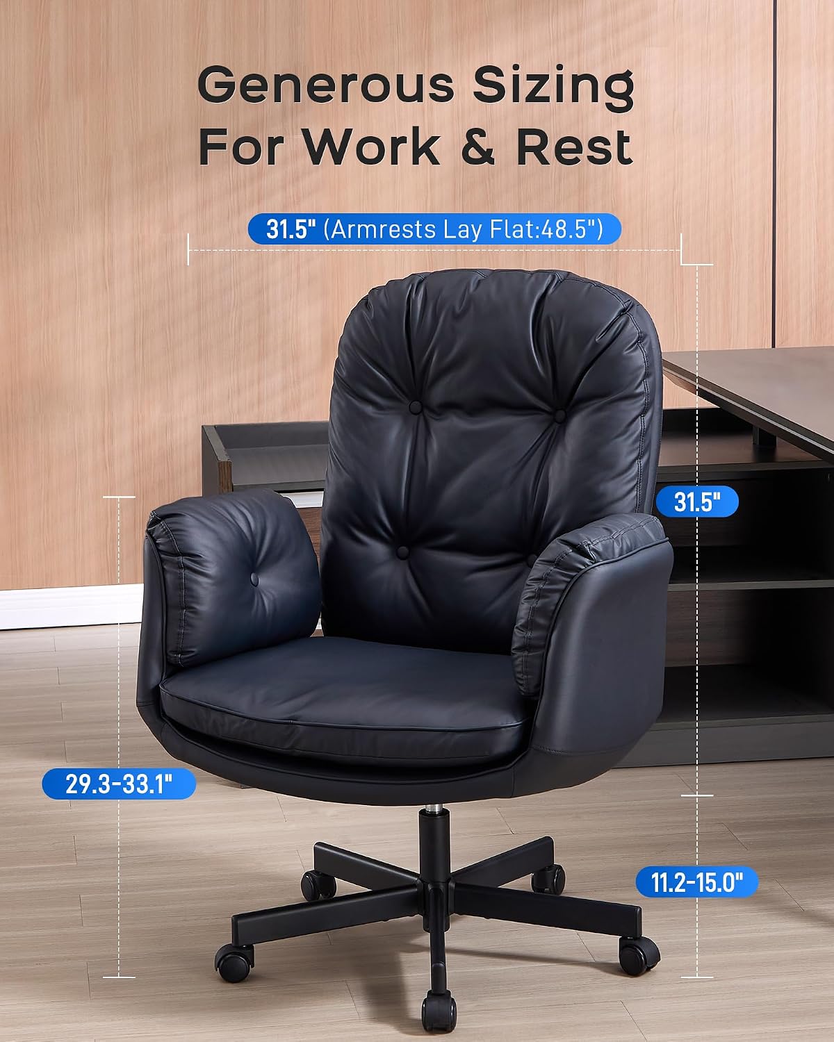 Beige Executive Office Chair Wide Seat Reclining High Back Rolling Desk Chair