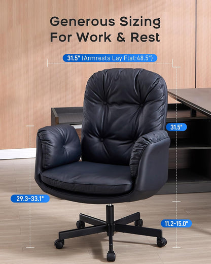 Beige Executive Office Chair Wide Seat Reclining High Back Rolling Desk Chair