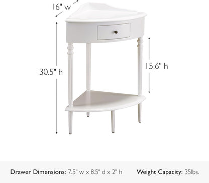 Solid Wood Corner End Table with Drawer Pecan Wedge Accent Table