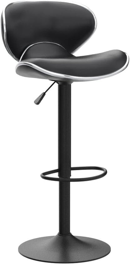 Blue Adjustable Bar Stools Set of 2 Modern Swivel Faux Leather Counter Chairs