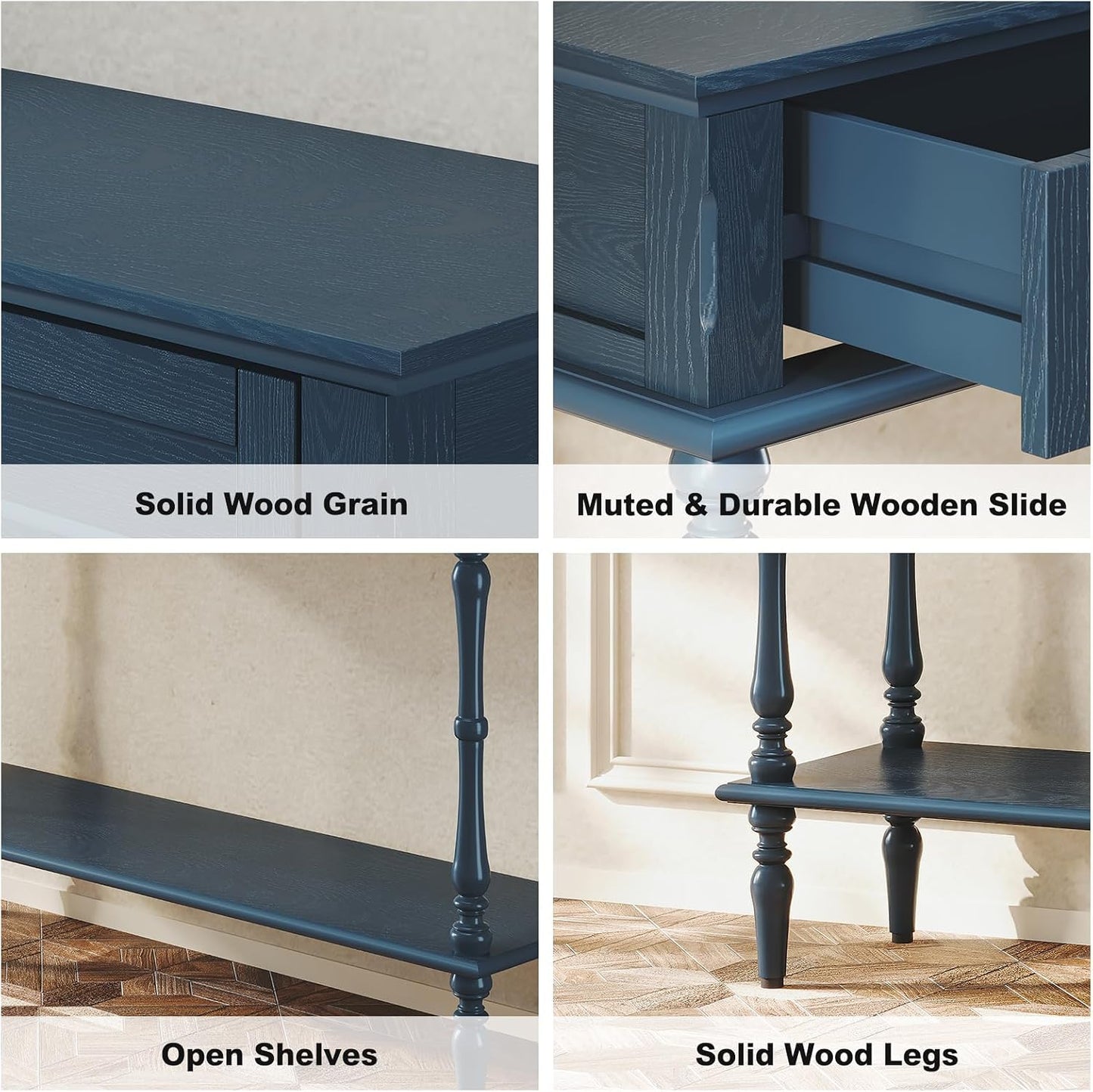 Green Console Table with Drawers Wood Entryway Table with Storage Shelf