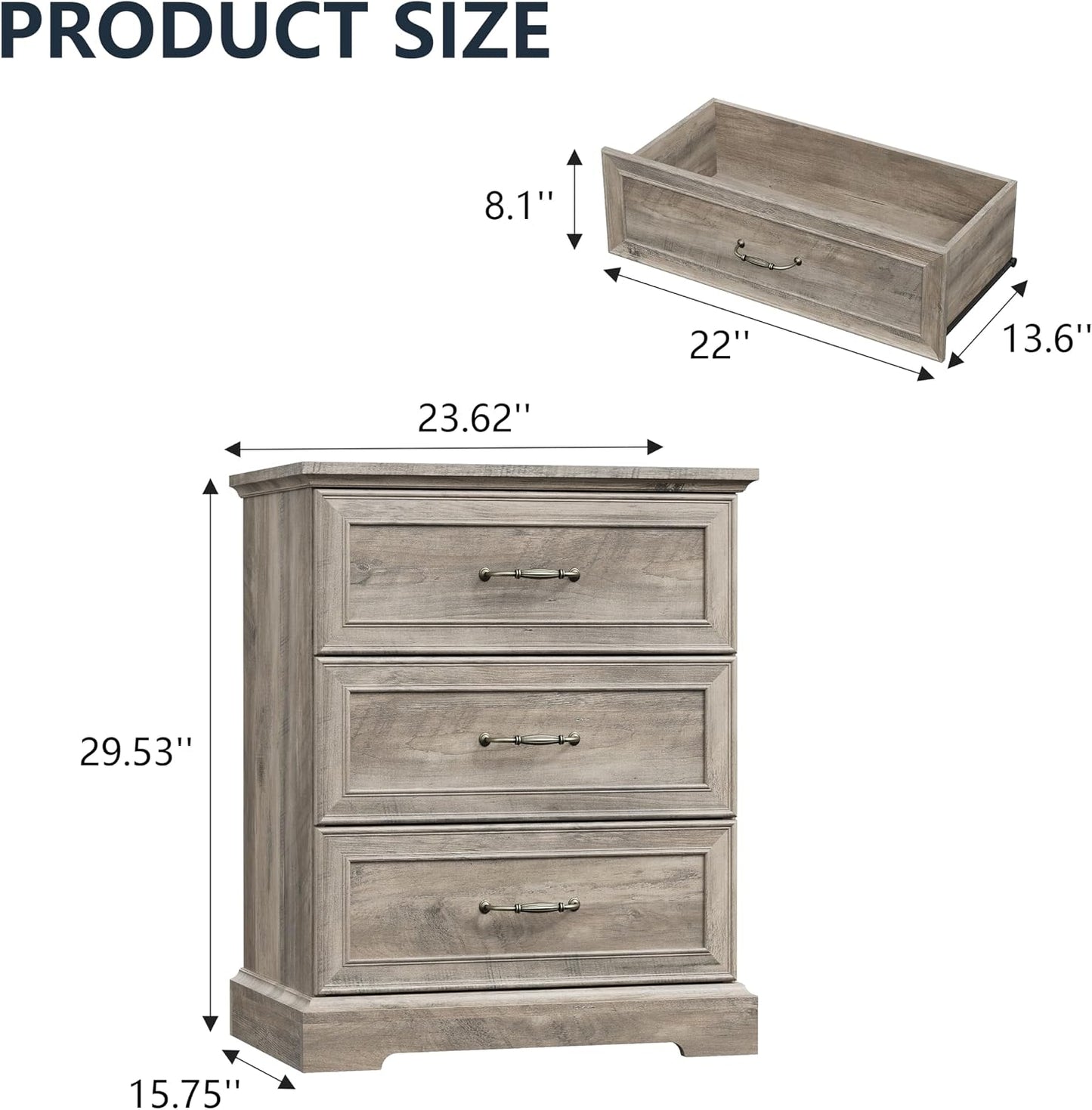 White Farmhouse Nightstand with 3 Drawers Wide Bedside Storage Table