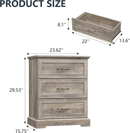White Farmhouse Nightstand with 3 Drawers Wide Bedside Storage Table