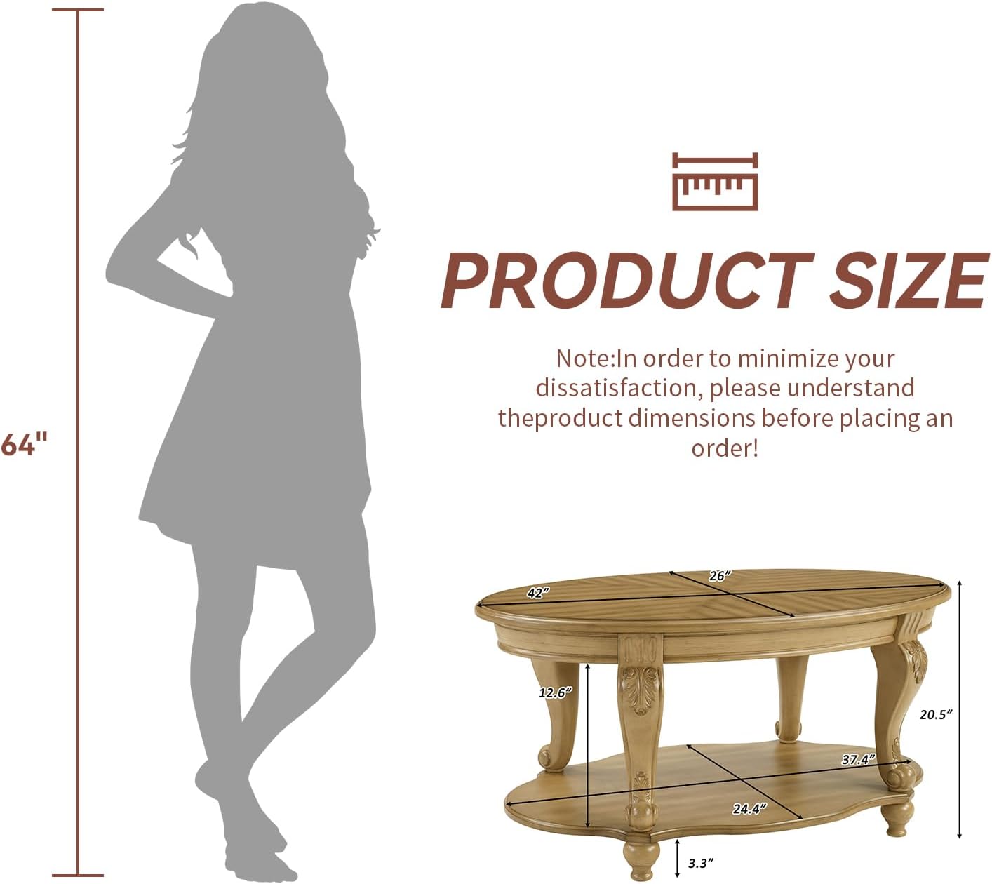 Oval Coffee Table with Storage Victorian Carved Wood 2 Tier Living Room Table