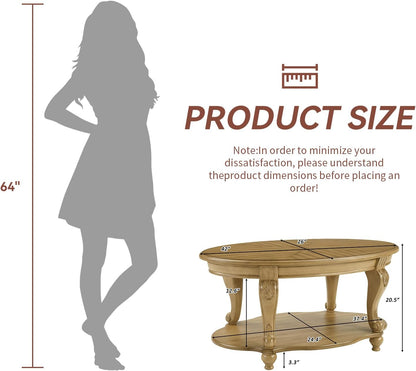 Oval Coffee Table with Storage Victorian Carved Wood 2 Tier Living Room Table