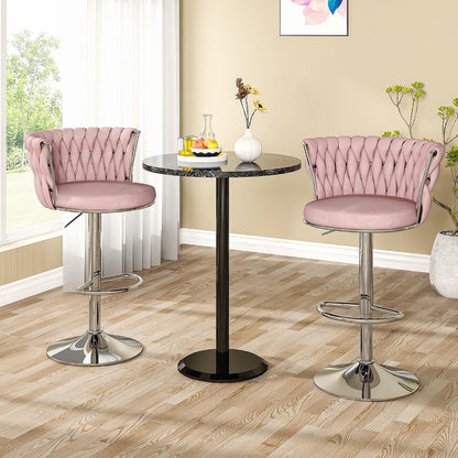 Black Velvet Swivel Bar Stools with Tufted Back Adjustable Height Set of 2